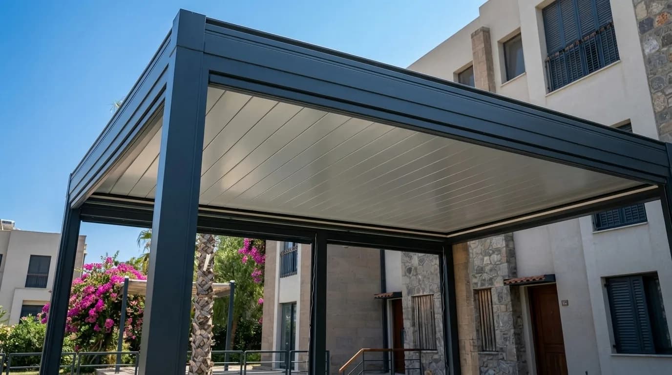 Bahçede bioclimatic pergola uygulaması, proje görünümü 2