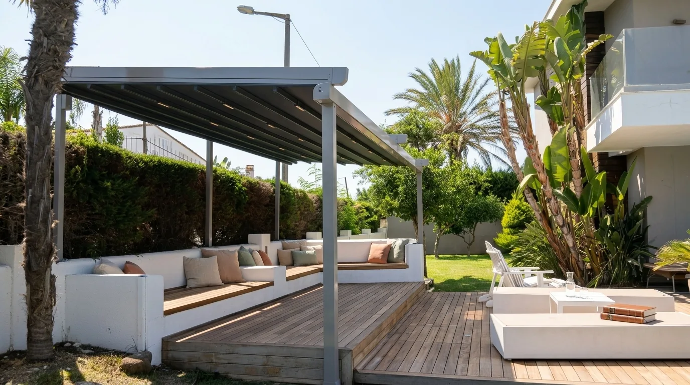 Havuz kenarında pergola tente uygulaması, proje görünümü 8