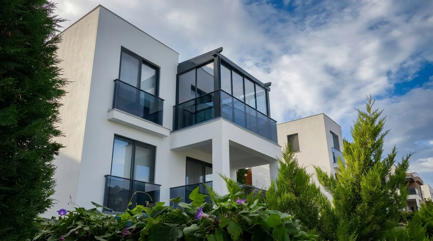 Pergola tente altında sürme cam sistemi uygulaması, proje görünümü 8